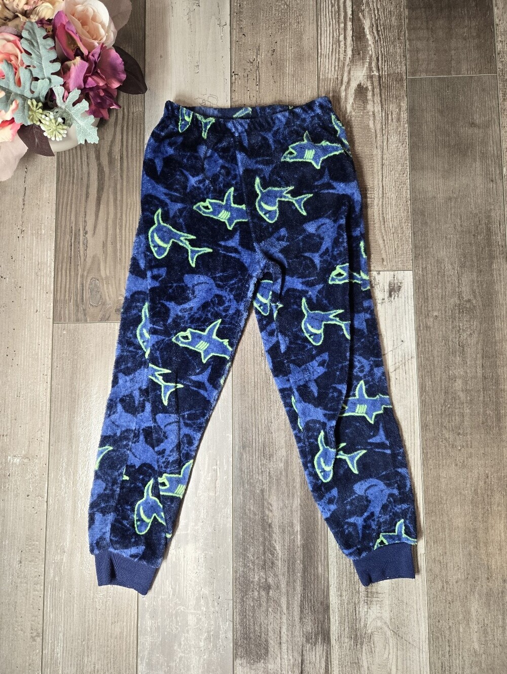 Wonder Nation Kids Navy Blue Shark Print Jogger PJ Pajama Pants Size Small 6-7
